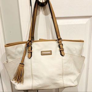 Tignanello tote bag white tan tassel
